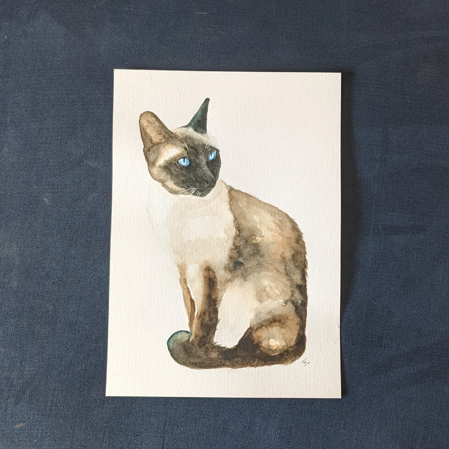 Original Watercolour of a Siamese Cat "If you please", A4