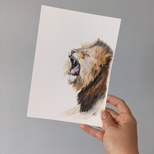 Original Watercolour of a Lion "Roarsome" A5