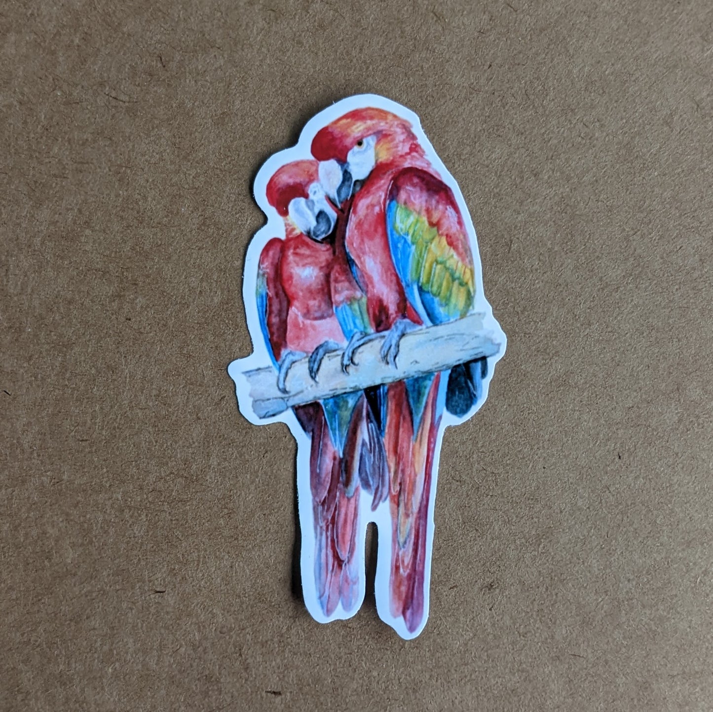 Red Macaw Parrots Sticker "Lovesick Parrots"