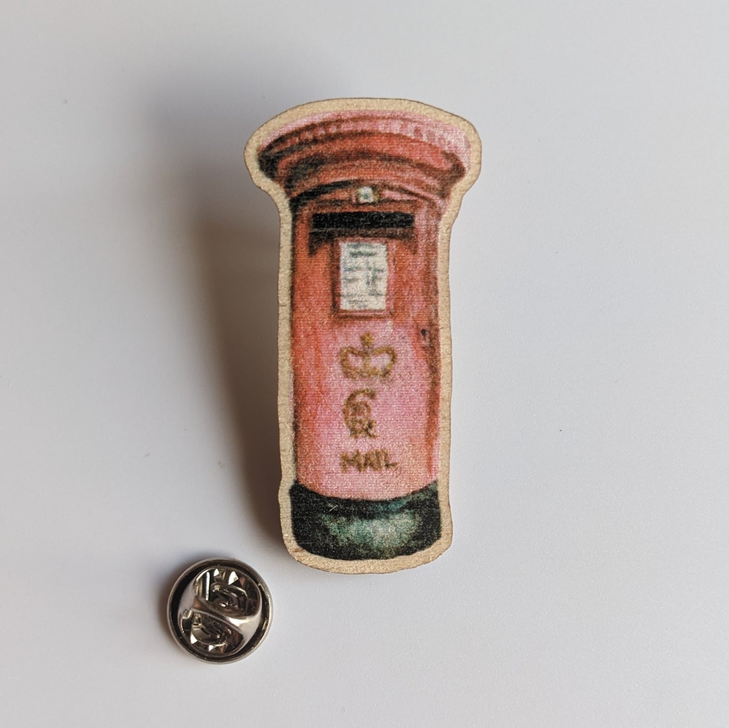 British "Post Box" Wooden Pin Badge