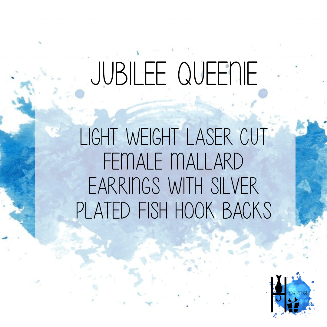 "Jubilee Queenie" Female Mallard Duck Silver Plated Laser Cut Earrings