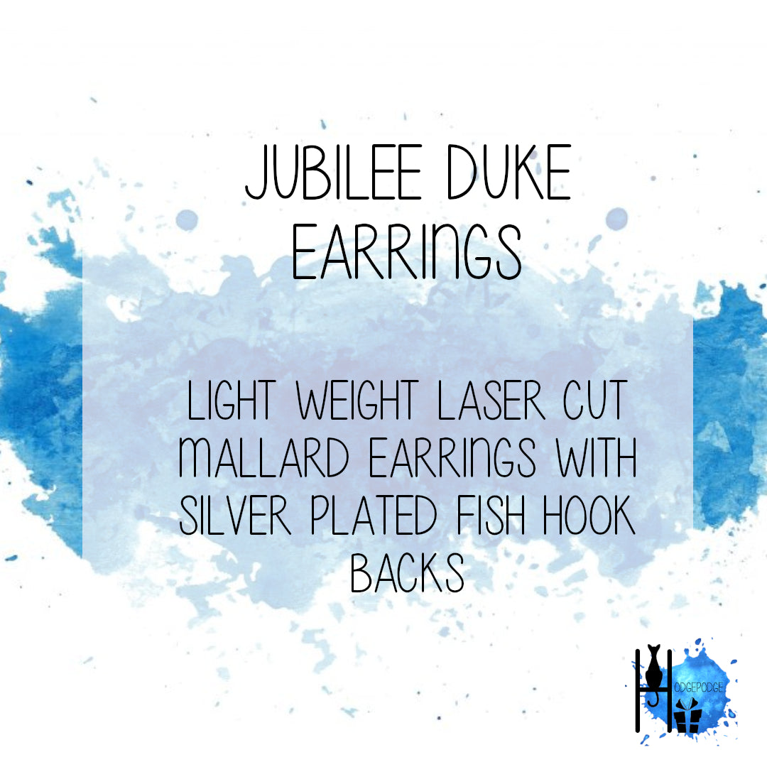 "Jubilee Duke" Mallard Duck Silver Plated Laser Cut Earrings